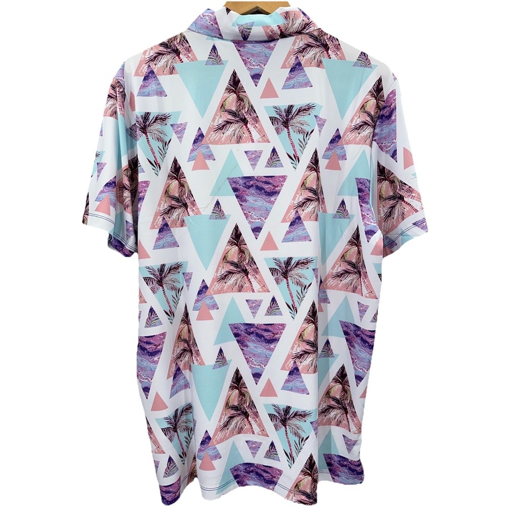 Bad Birdie‎ NEW Medium Golf Polo "Cali" Floral Palm All Over Print Geometric - Picture 3 of 10